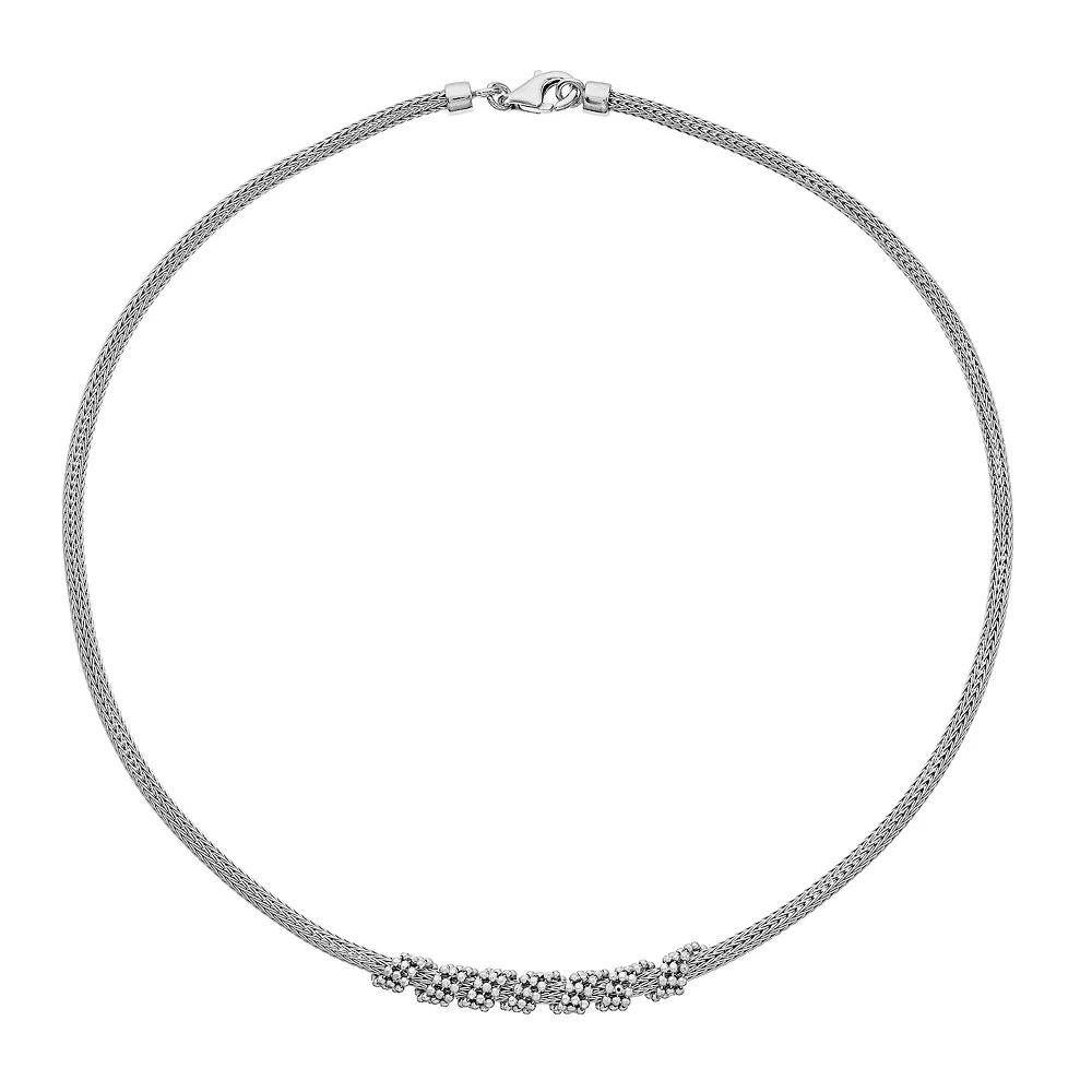 Sterling Silver Beaded Mesh Necklace, Womens Product Image