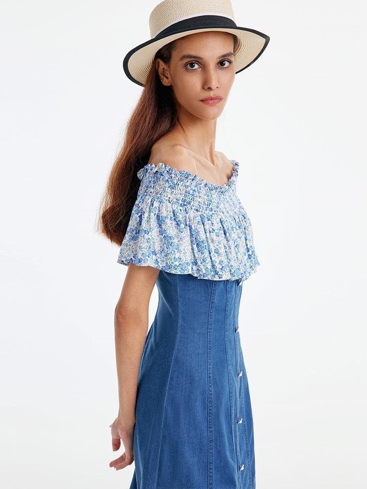 Denim Dress With Patchwork Floral Product Image