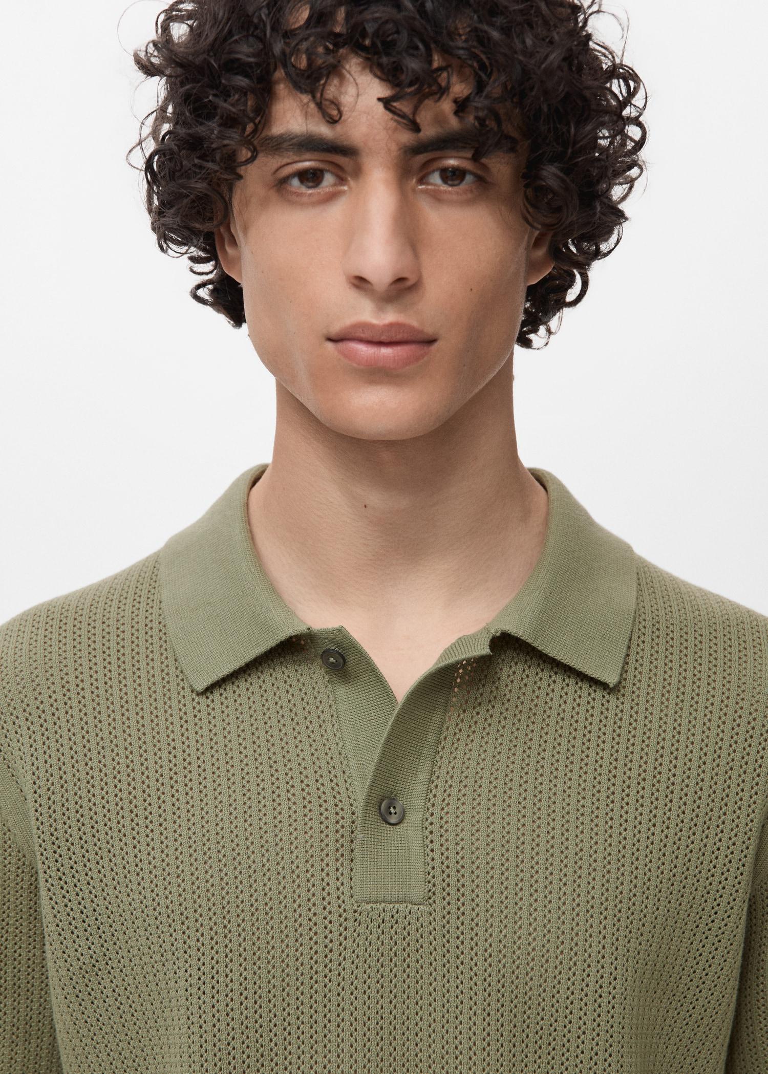 Openwork knitted cotton polo shirt - Men | MANGO USA Product Image