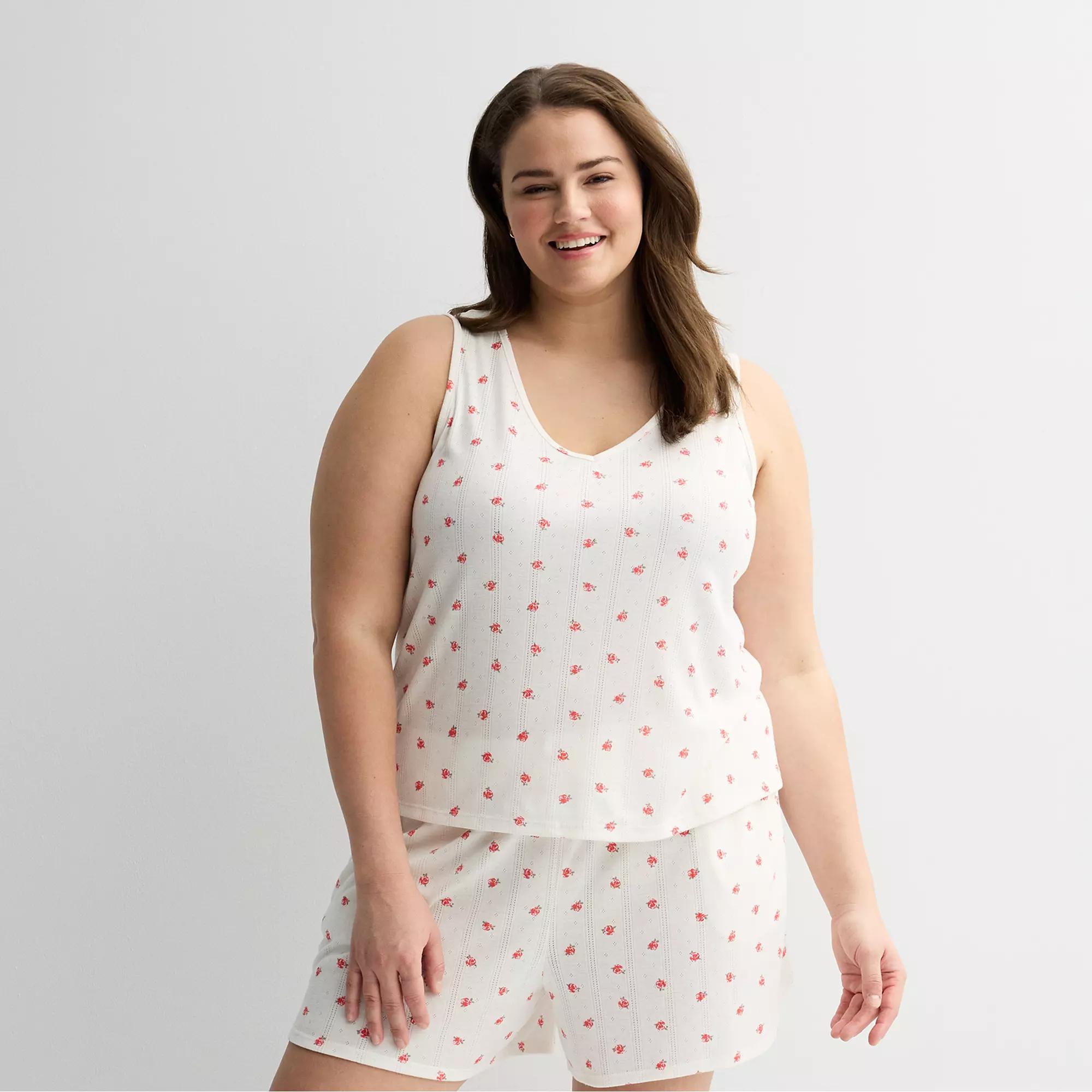 Plus Size Sonoma Goods For Life® Pointelle Sleep Tank, Women's, Size: 2XL, Ivory Floral Product Image
