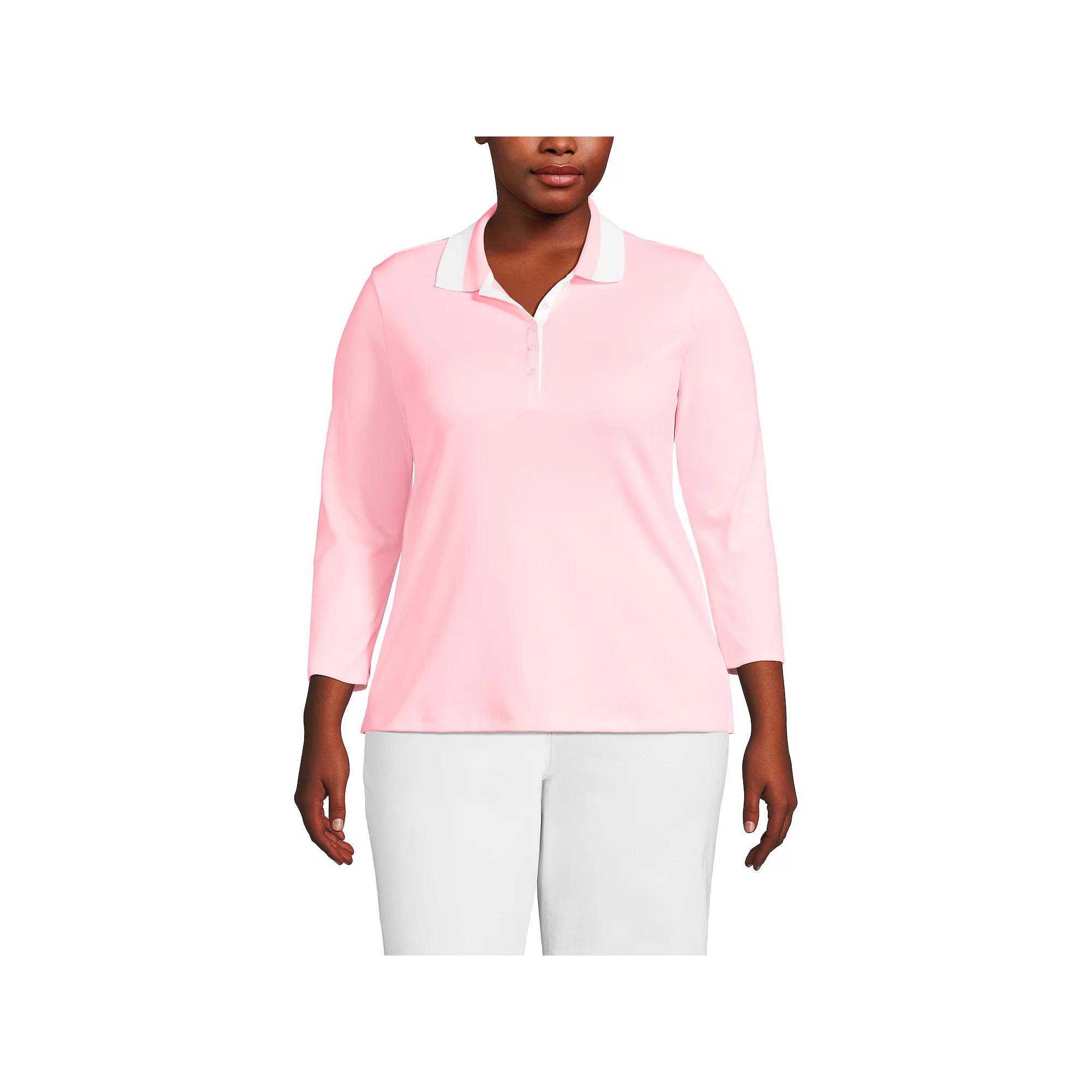 Plus Size Lands' End Long Sleeve Supima Cotton Polo Shirt, Women's, Size: 1XL, White Product Image