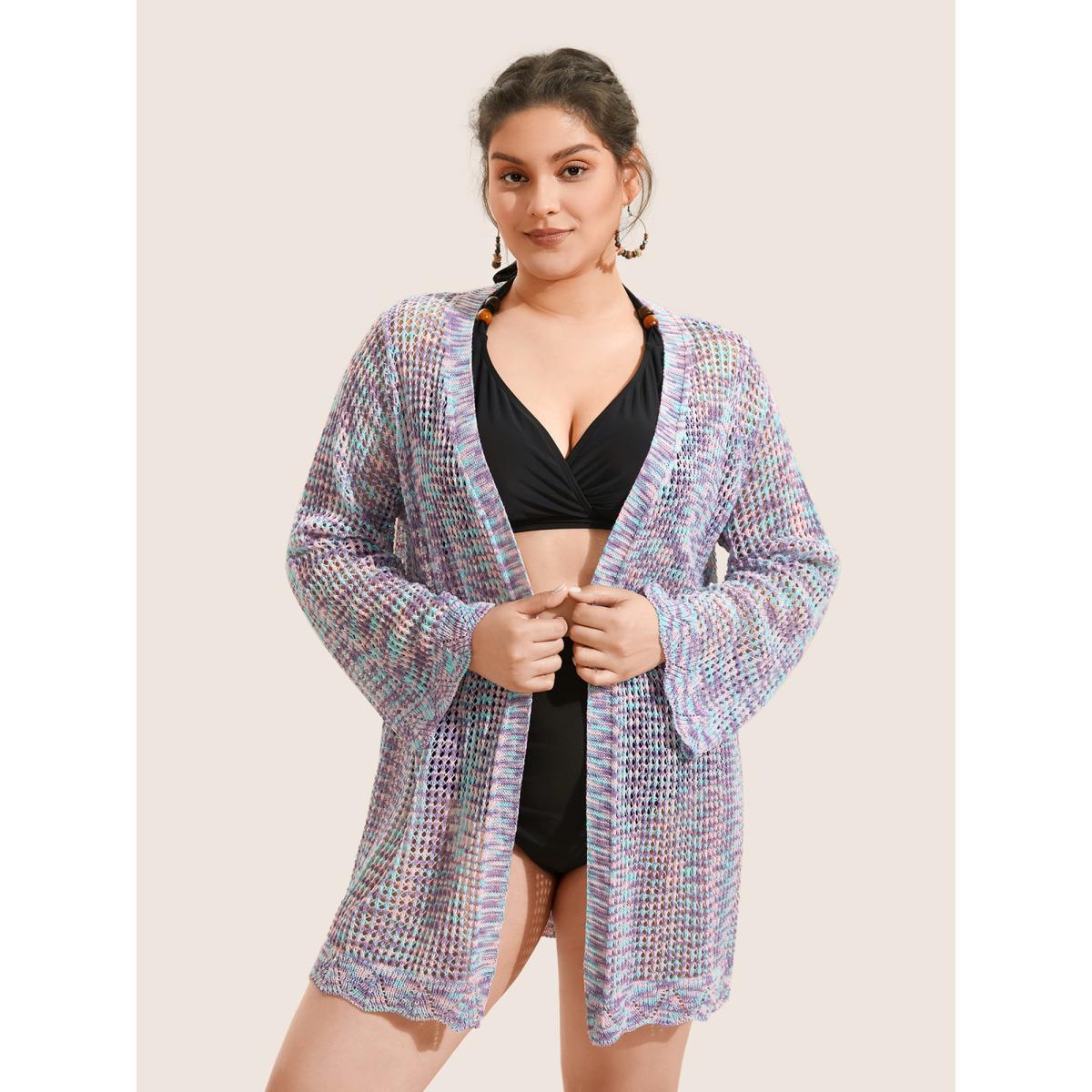 Plus Size Heather Cut Out See Through Ties Swim Cover Up Women's Swimwear Multicolor Beach See through Curve Swim Cover Ups BloomChic 12/L Product Image