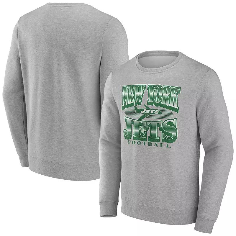 Men's Fanatics Heather Gray New York Jets Chance Throwback Fleece Pullover Sweatshirt, Size: 3XL, Grey Product Image