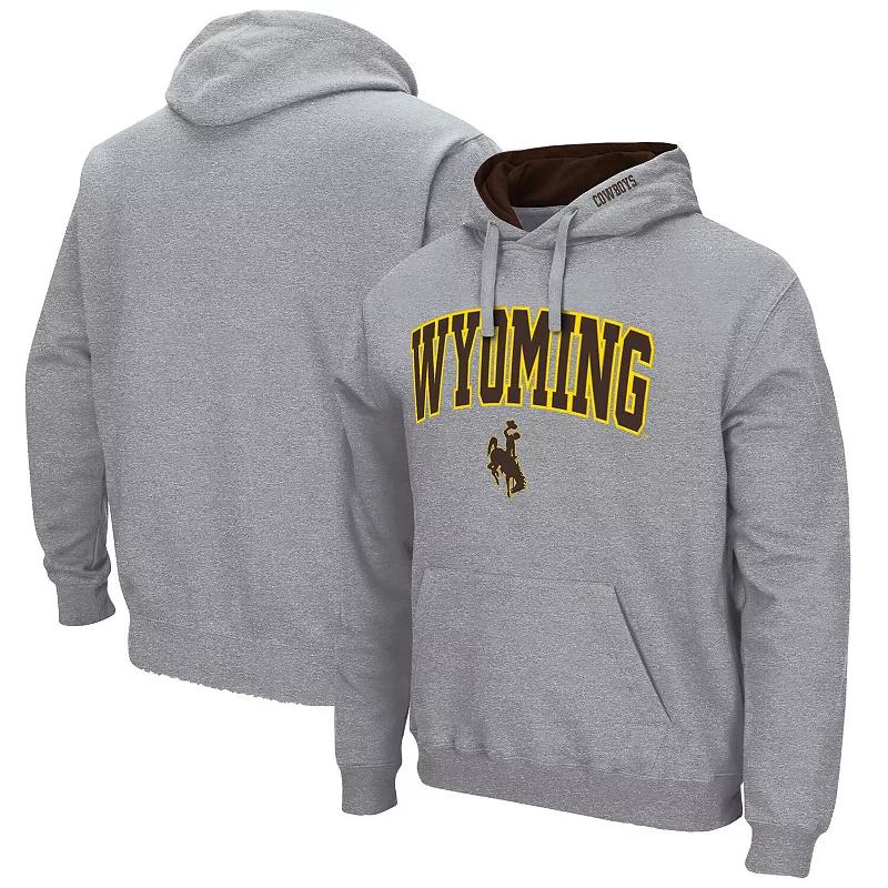 Men's Colosseum Heathered Gray Wyoming Cowboys Arch and Logo Pullover Hoodie,  Product Image