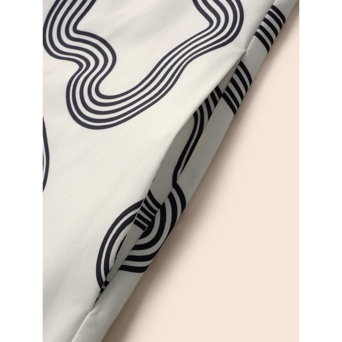 Plus Size V Neck Geometric Drawstring Midi Dress Beige Women Workwear Essentials Drawstring V-neck Short sleeve Curvy BloomChic 22-24/3X Product Image