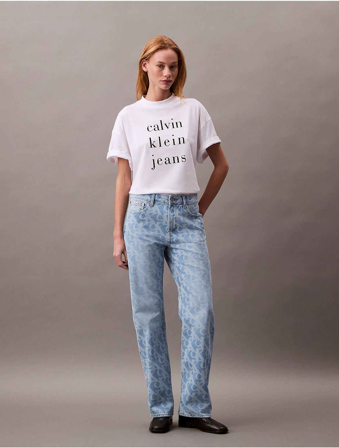Calvin Klein Womens Allover Logo 90s Straight Jeans - Blue Product Image