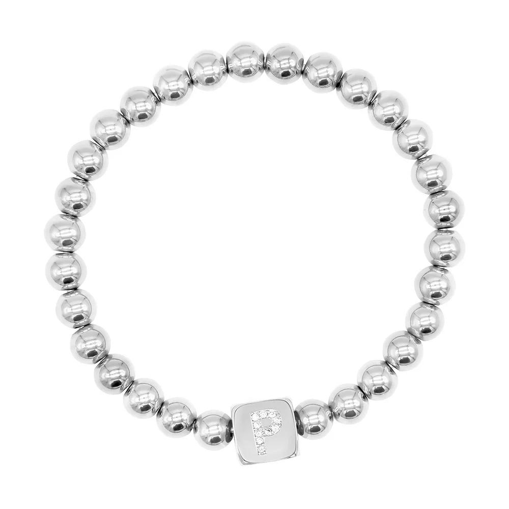 Adornia Silver Tone Cubic Zirconia Initial Cube Stretch Bracelet, Women's, Size: 7", Silver Tone P Product Image