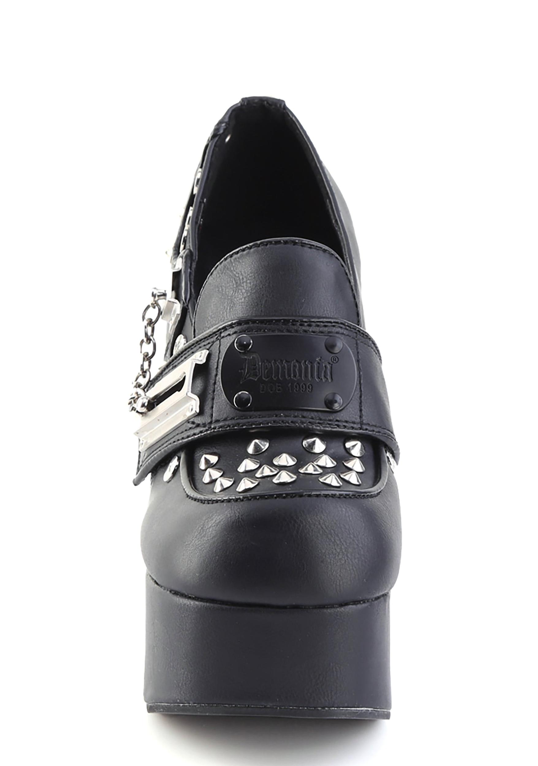 Demonia Charade-32 Platform Loafers With Studs And Chains - Black Product Image