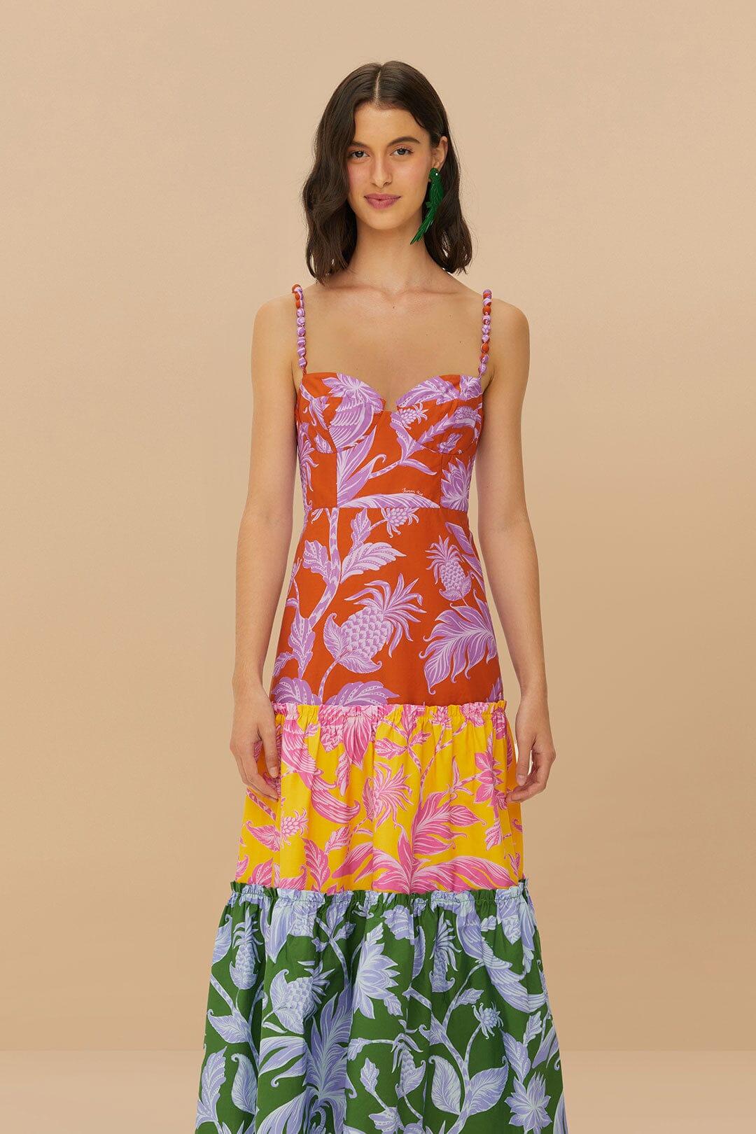 Mixed Tropical Swing Sleeveless Midi Dress Product Image