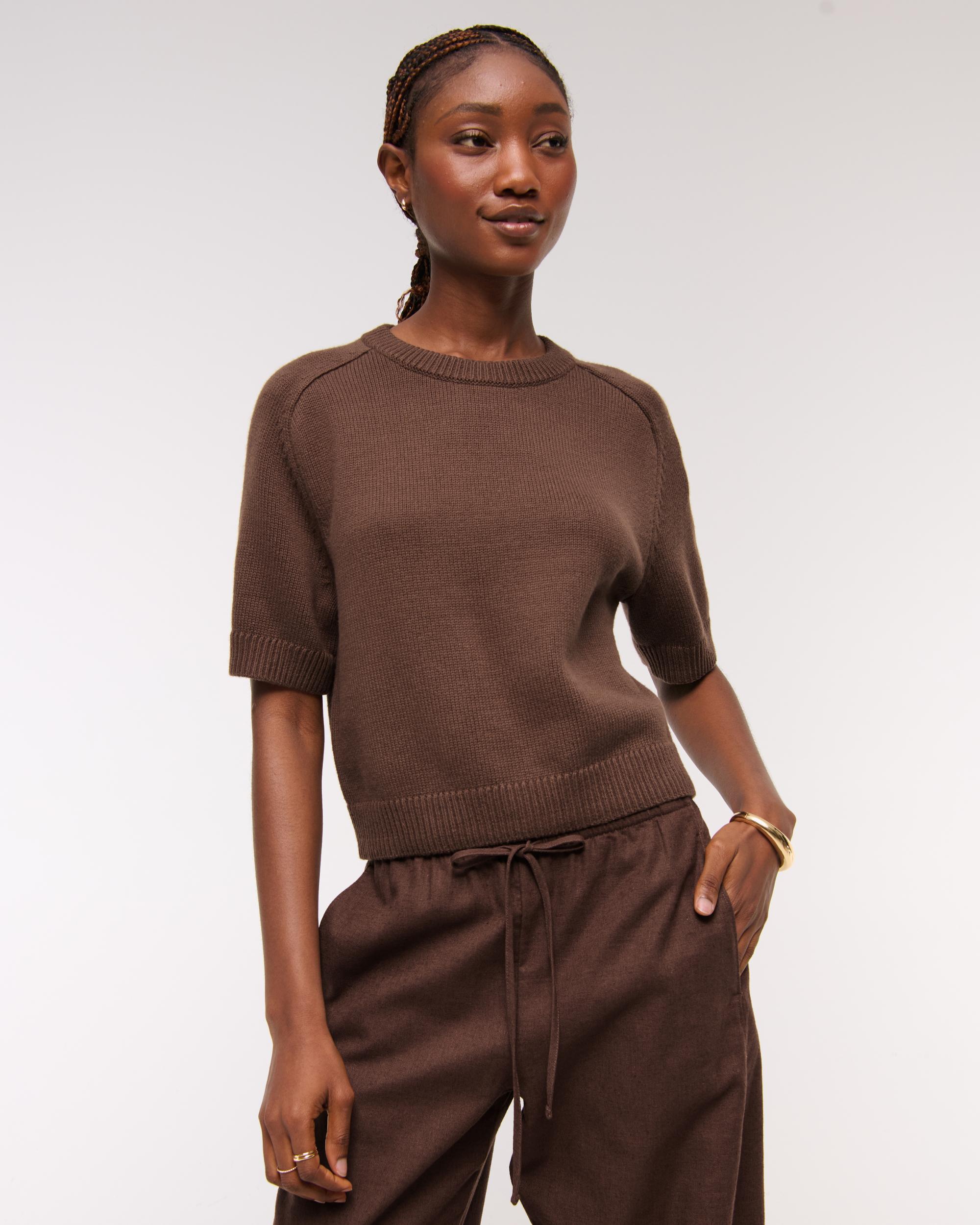 The A&F Madeline Textural Crew Sweater Tee Product Image