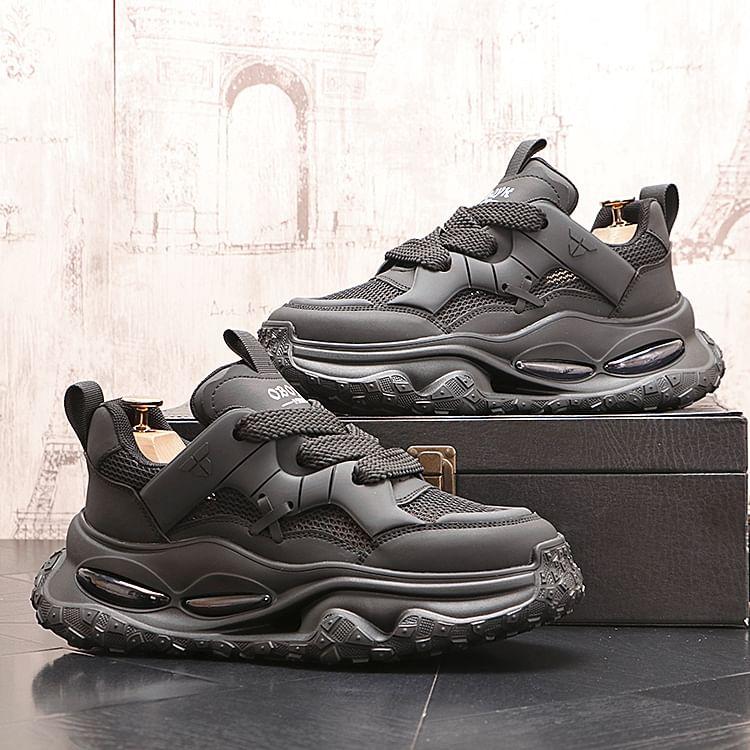 Hidden Wedge Mesh Panel Lace-Up Sneakers Product Image