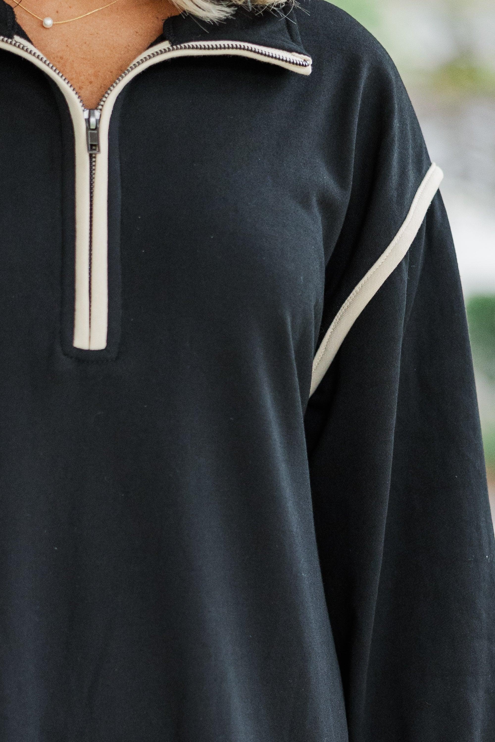 Make It Right Black Half Zip Sweatshirt Dress Female Product Image