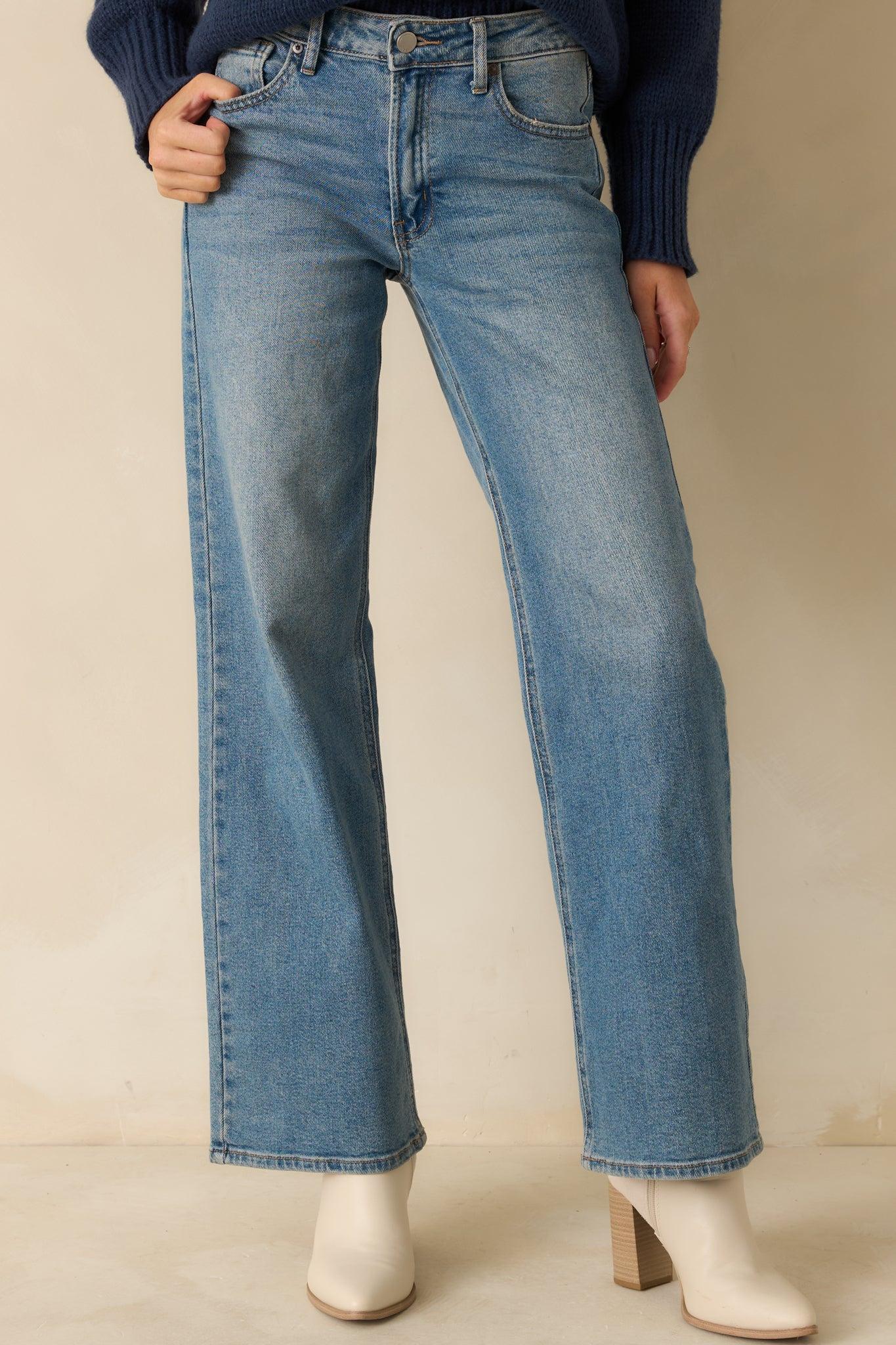 Day Dreaming Medium Wash Wide Leg Jeans Product Image