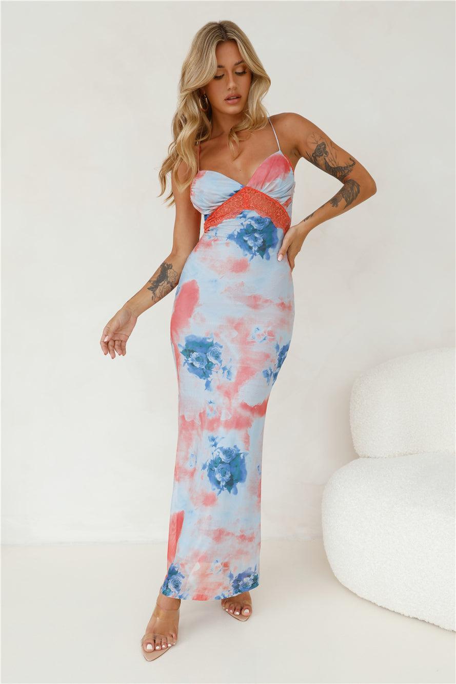 Wanted By All Mesh Maxi Dress Blue Product Image