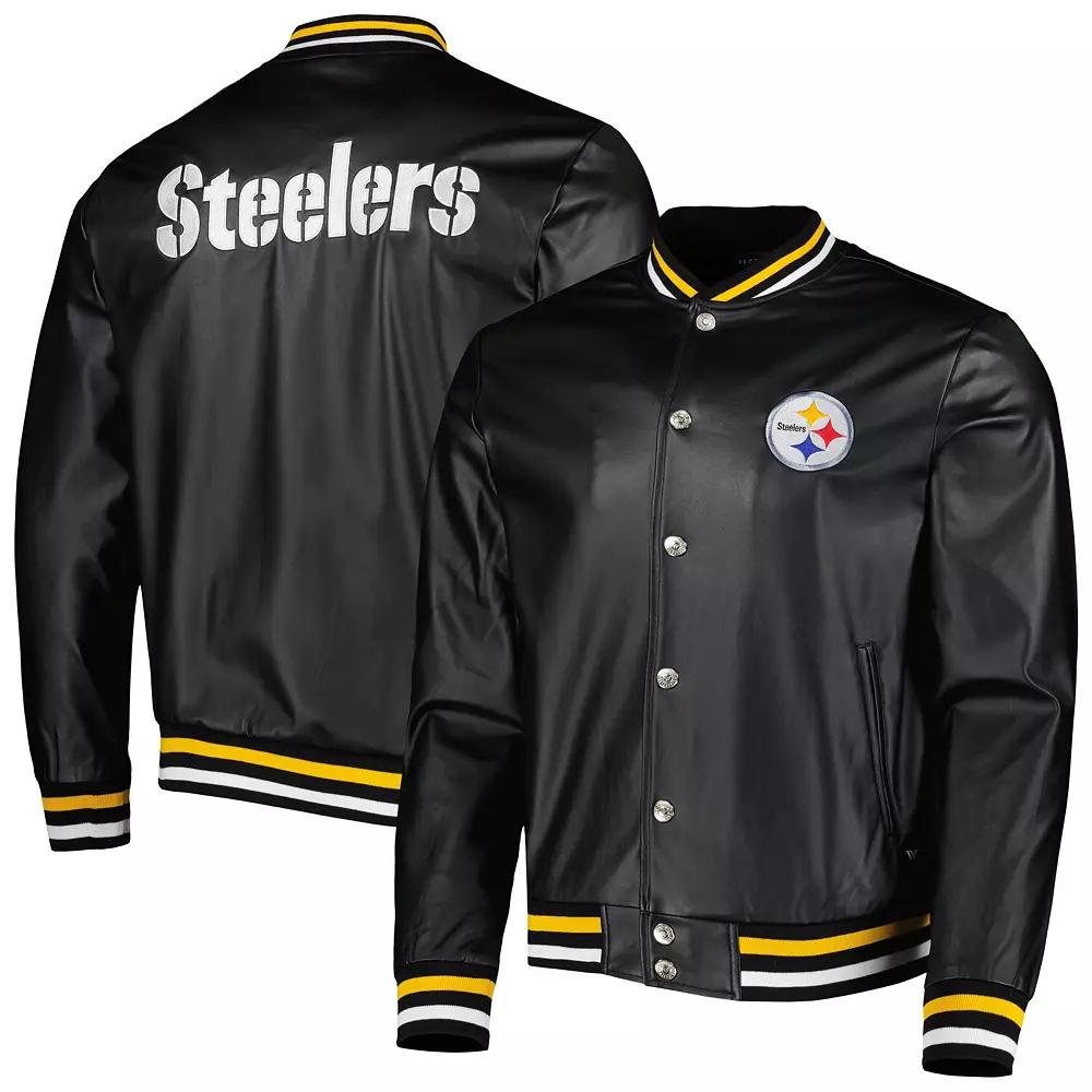 Men's The Wild Collective Black Pittsburgh Steelers Metallic Bomber Full-Snap Jacket,  Product Image