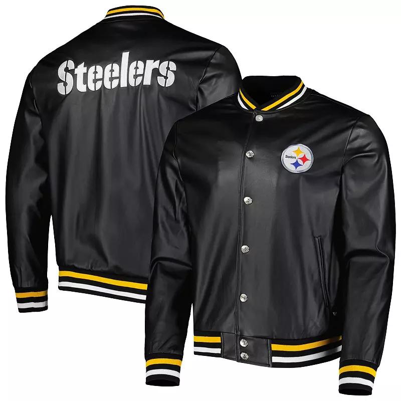 Men's The Wild Collective Black Pittsburgh Steelers Metallic Bomber Full-Snap Jacket,  Product Image