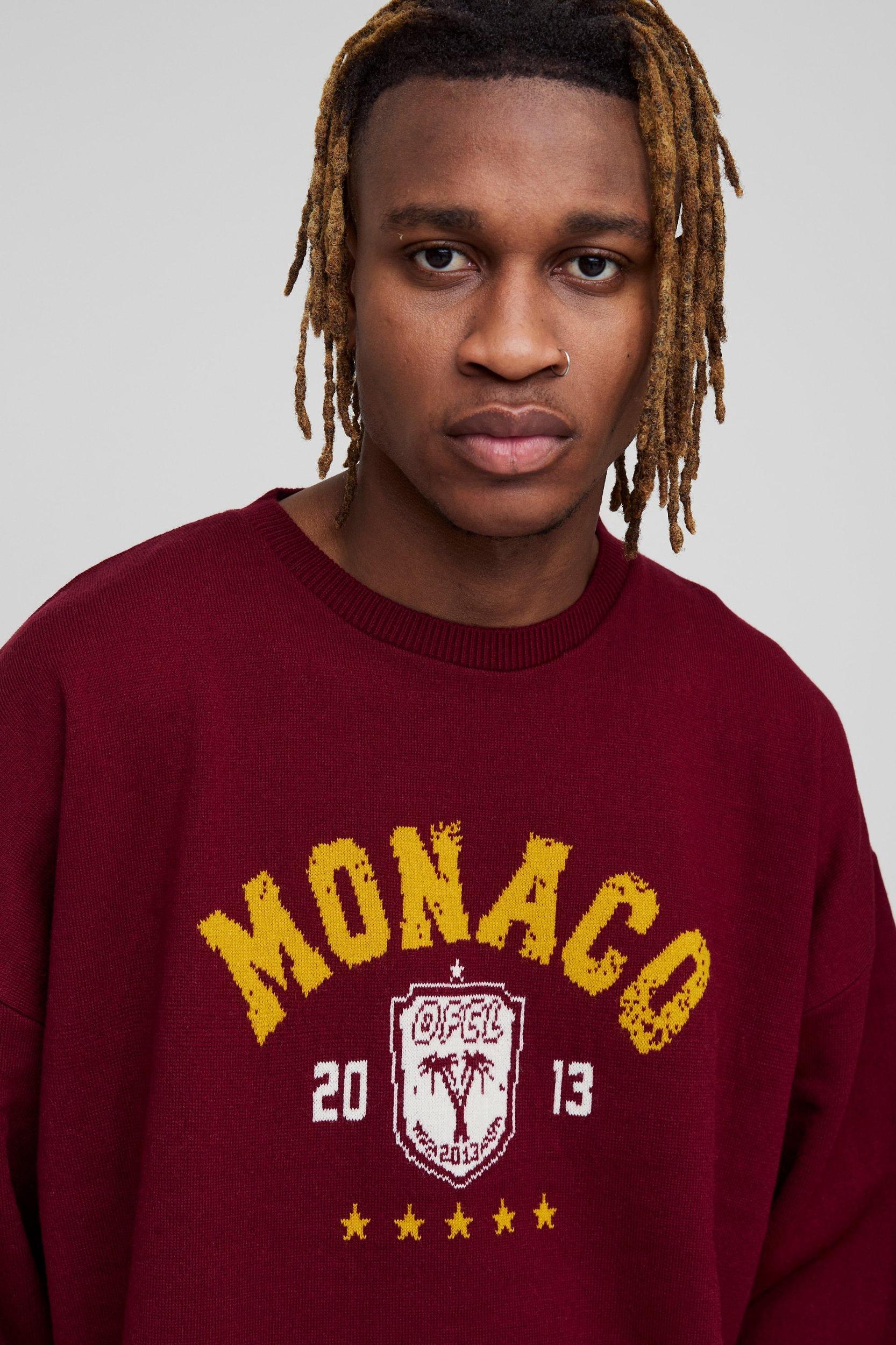 Tall Monaco Varsity Boxy Oversized Knitted Sweater | boohooMAN USA Product Image