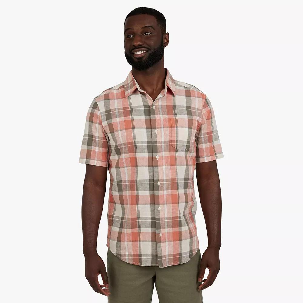 Men's Chaps Short Sleeve Linen Blend Striped Button Down Shirt, Size: XL, Biscuit Product Image