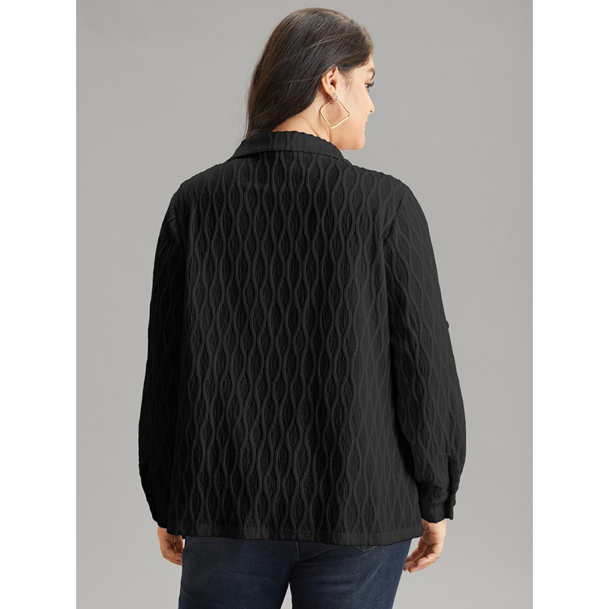 Plus Size Black Plain Shirt Collar Tab Sleeve Jacquard Blouse Women Casual Long Sleeve Shirt collar Office Blouses BloomChic 30/6X Product Image