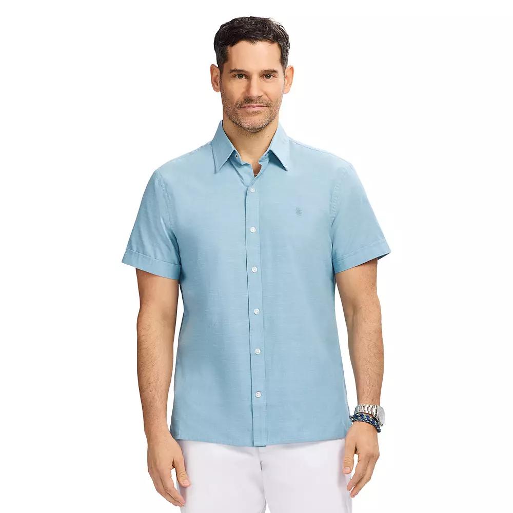 Men's IZOD Madras Short Sleeve Button Down Shirt, Size: Medium, Adriatic Blue Product Image