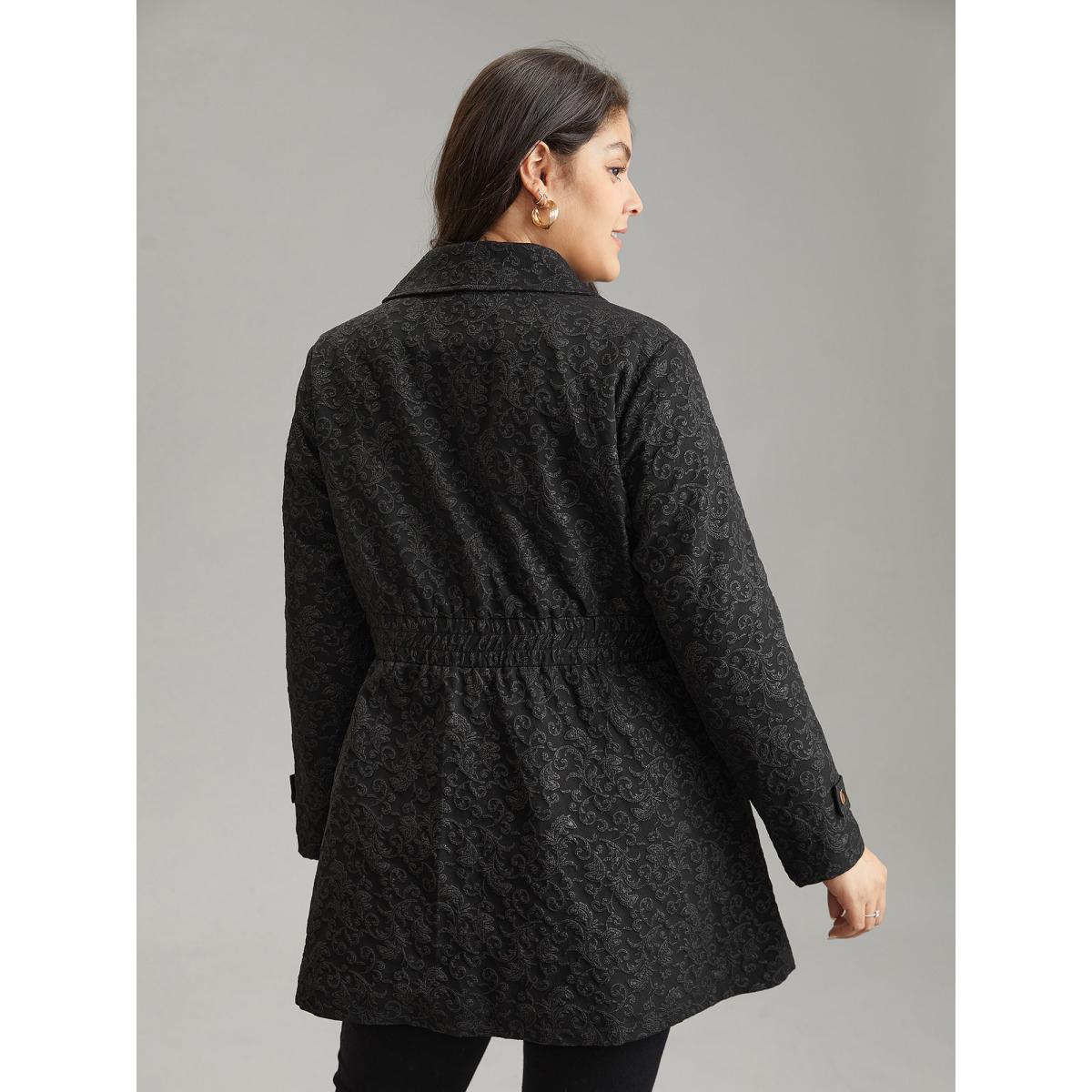 Plus Size Solid Jacquard Zipper Shirred Jacket Women Black Lined Pocket Dailywear Jackets BloomChic 22-24/3X Product Image