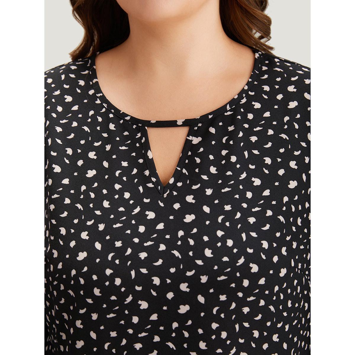 Plus Size Black Leopard Print Flutter Sleeve Keyhole Hollow Out Blouse Women Elegant Half Sleeve Keyhole Cut-Out Dailywear Blouses BloomChic 26/4X Product Image