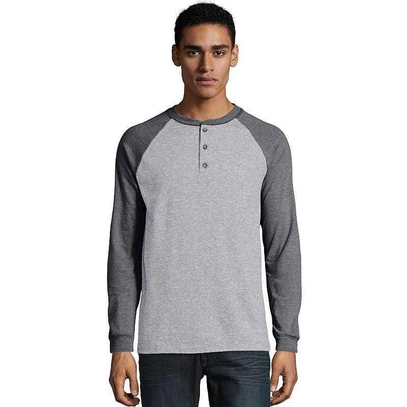 Men's Hanes® Beefy Heavyweight Colorblock Raglan Henley,  Product Image