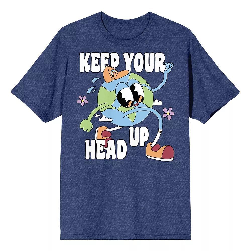 Men's Positive Vibes Cartoon Earth Keep Your Head Up Tee,  Product Image