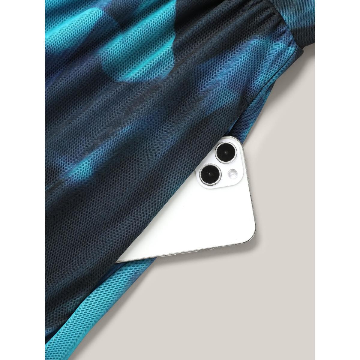 Plus Size Floral Fusion Wrap Neck Midi Dress Mediumblue Women Elegant Gathered Overlap Collar Short sleeve Curvy BloomChic 26/4X Product Image