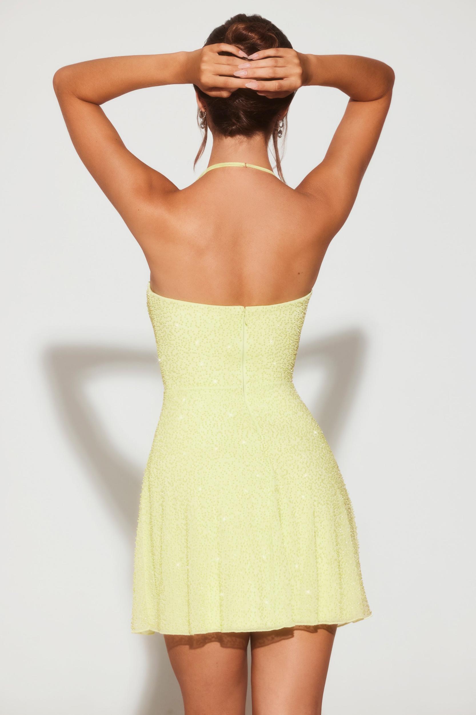 Embellished Multi Wear A-Line Mini Dress in Lime Green Product Image