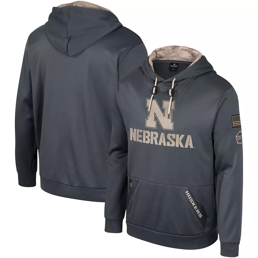 Men's Colosseum Charcoal Nebraska Huskers OHT Military Appreciation Pullover Hoodie,  Product Image