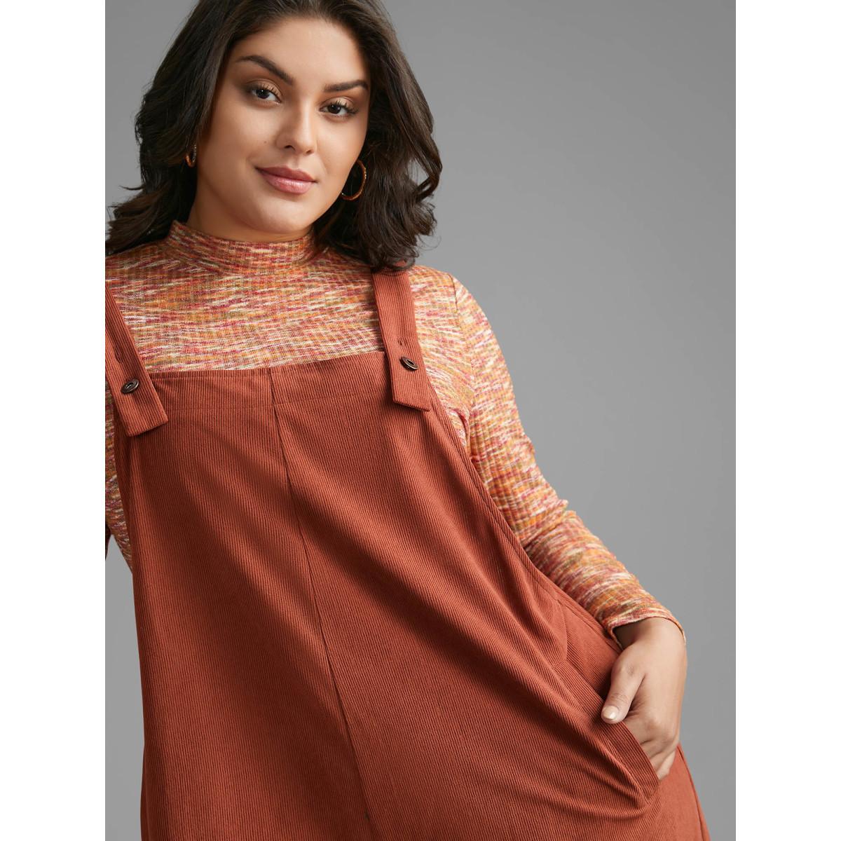 Plus Size Rust Solid Corduroy Wide Leg Overall Women Casual Sleeveless Non Everyday Loose Jumpsuits BloomChic 10/M Product Image