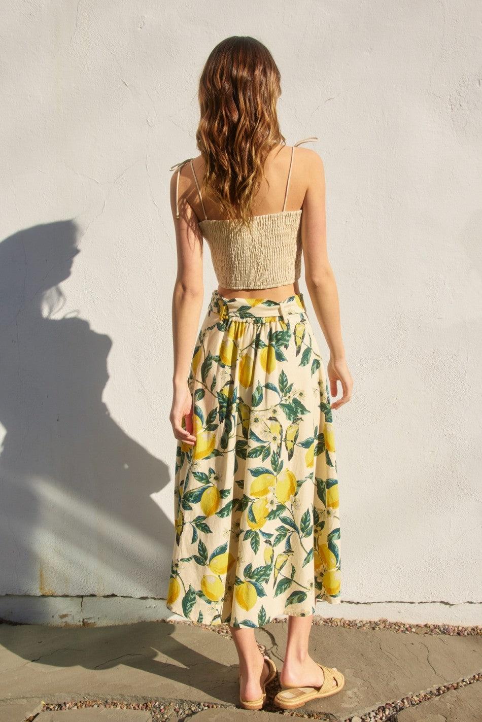 Lemon Garden A Line Midi Skirt with Belt Product Image