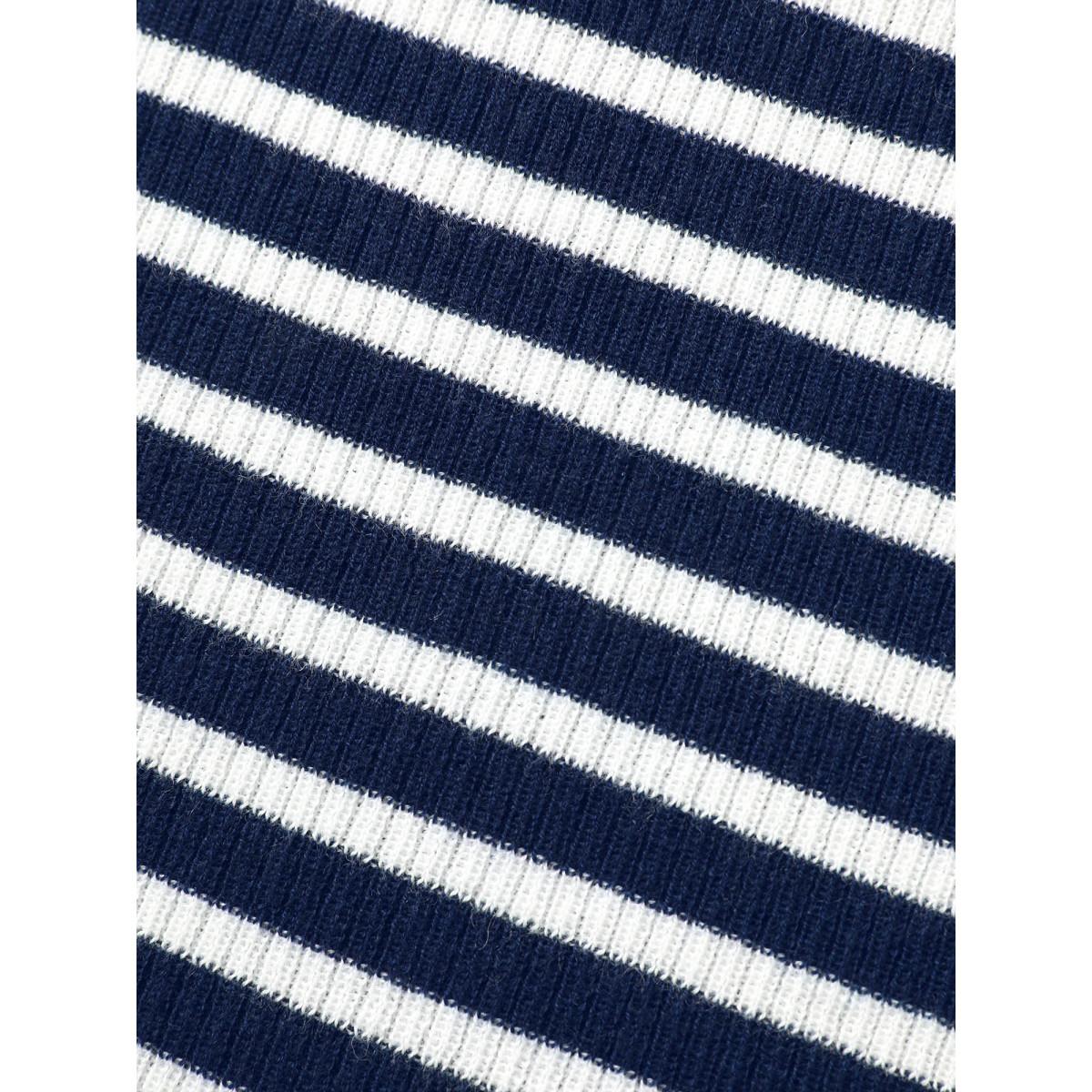 Plus Size Polo Neck Striped Button Up Pullover Midnight Women Workwear Essentials Long Sleeve Polo Work Pullovers BloomChic 22-24/3X Product Image