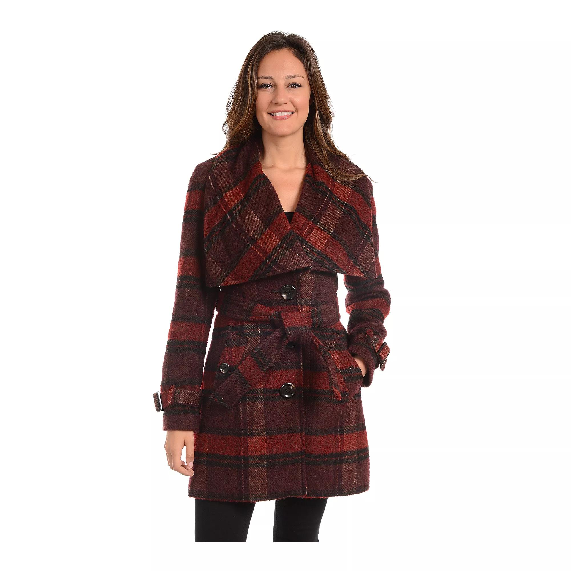 Women's Fleet Street Plaid Wool Blend Coat, Size: XS, Red Product Image