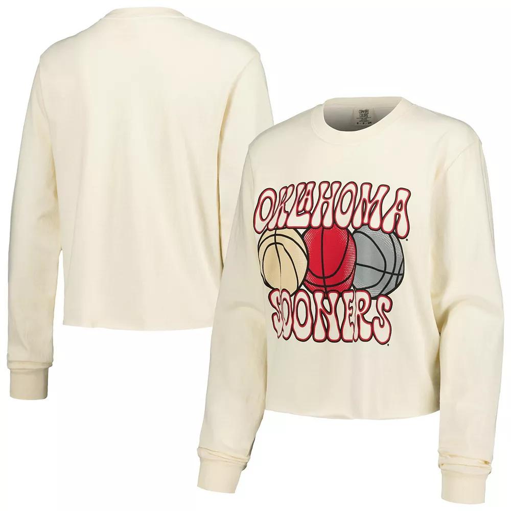 Women's Natural Oklahoma Sooners Comfort Colors Basketball Cropped Long Sleeve T-Shirt,  Product Image