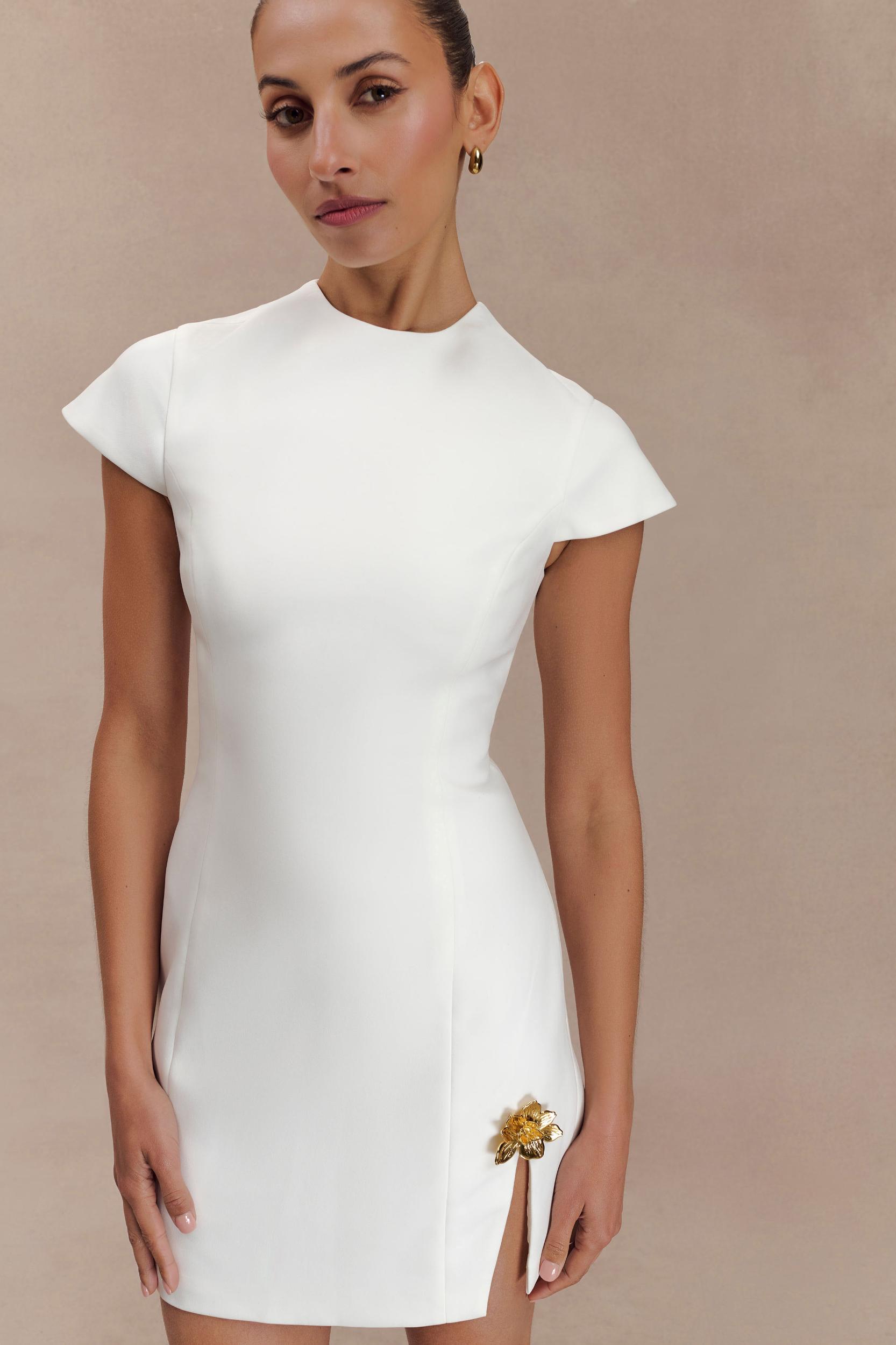 Remi Suiting Mini Dress With Floral Hardware - White Product Image