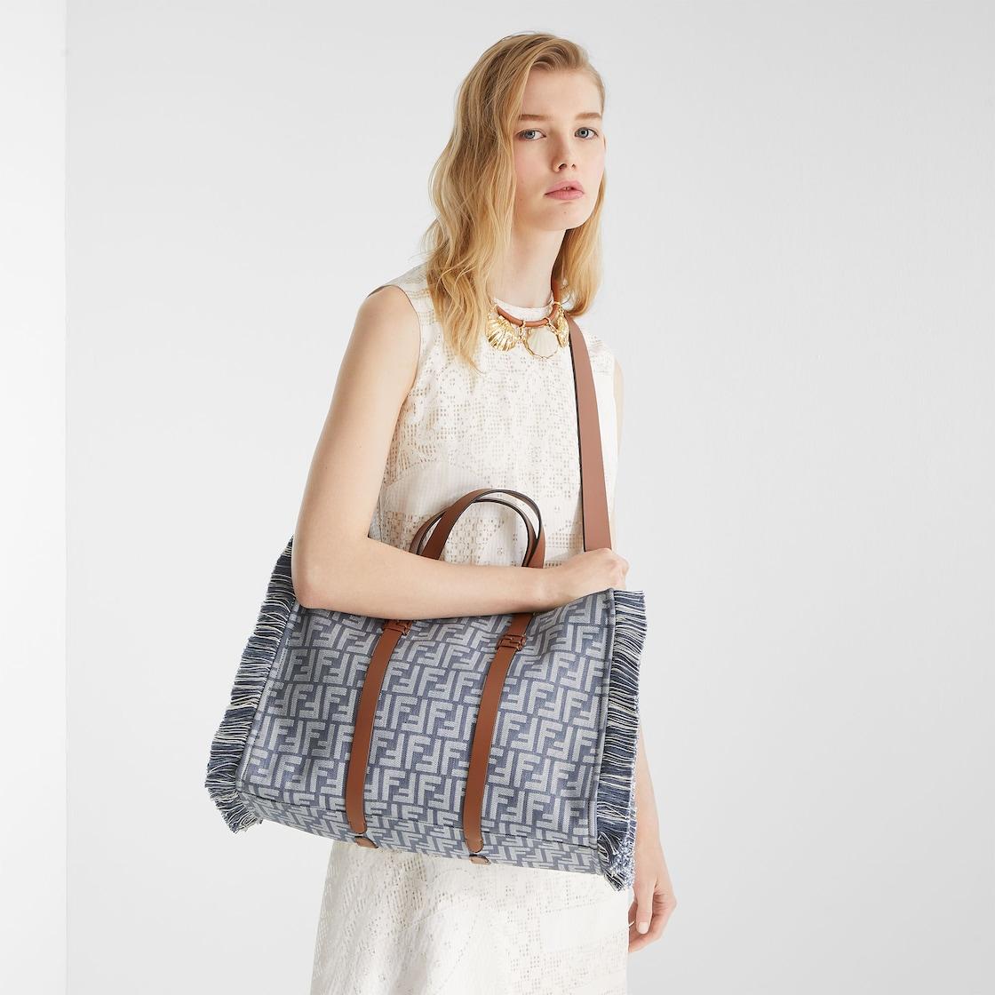 Summer ToteBlue denim-effect FF jacquard bag Product Image