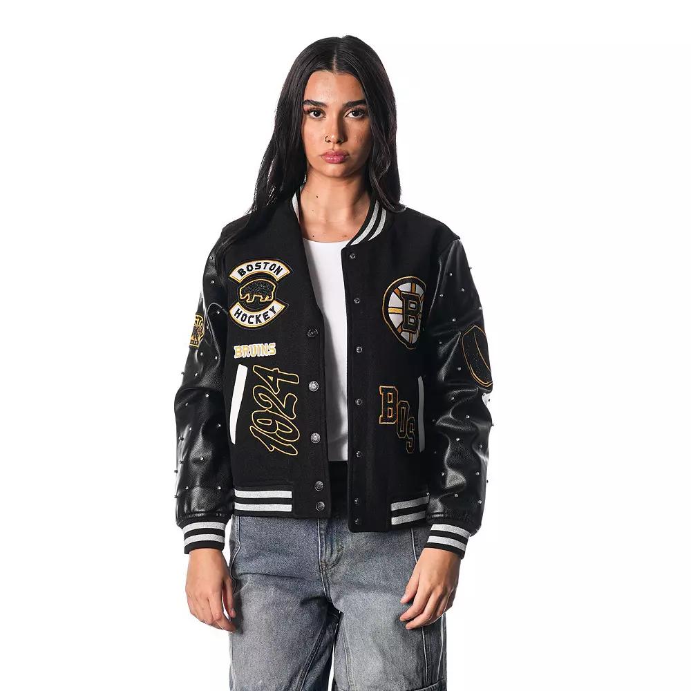 Women's The Wild Collective Black Boston Bruins Full-Snap Varsity Jacket,  Product Image