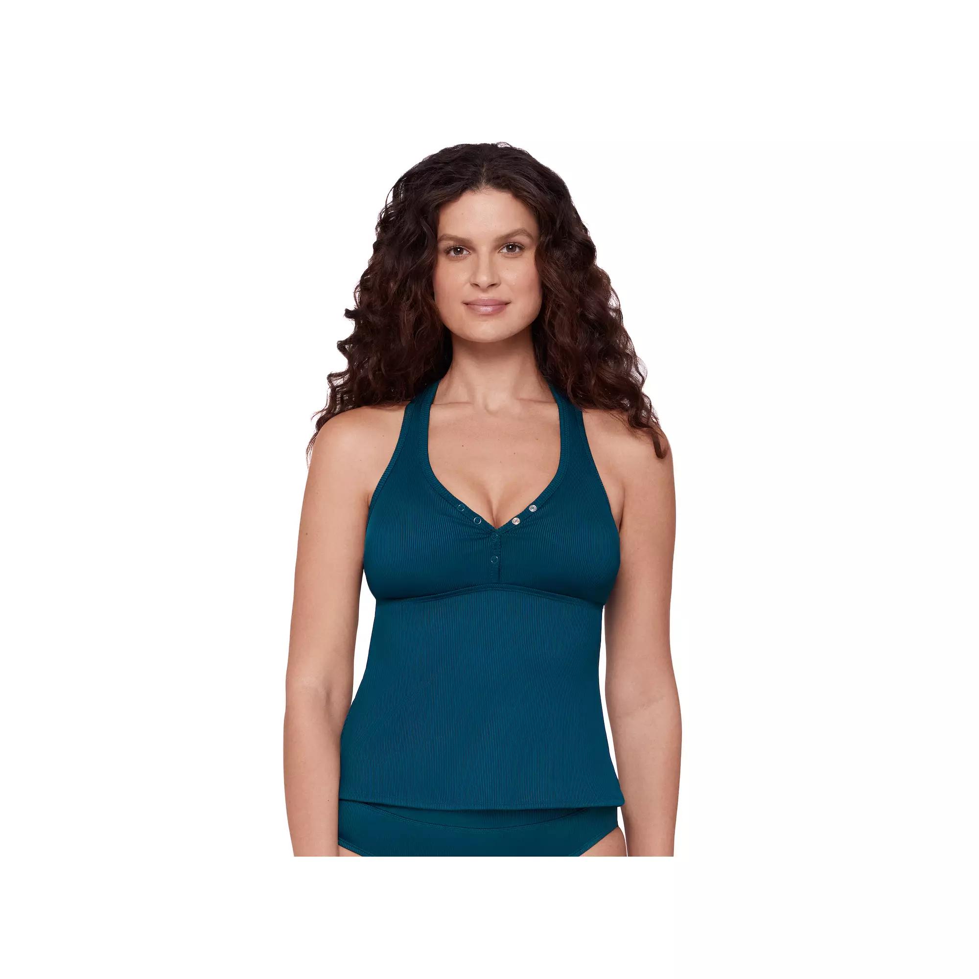 Women's Eco Beach Racerback Snap Tankini Swim Top, Size: Large, Lagoon Product Image