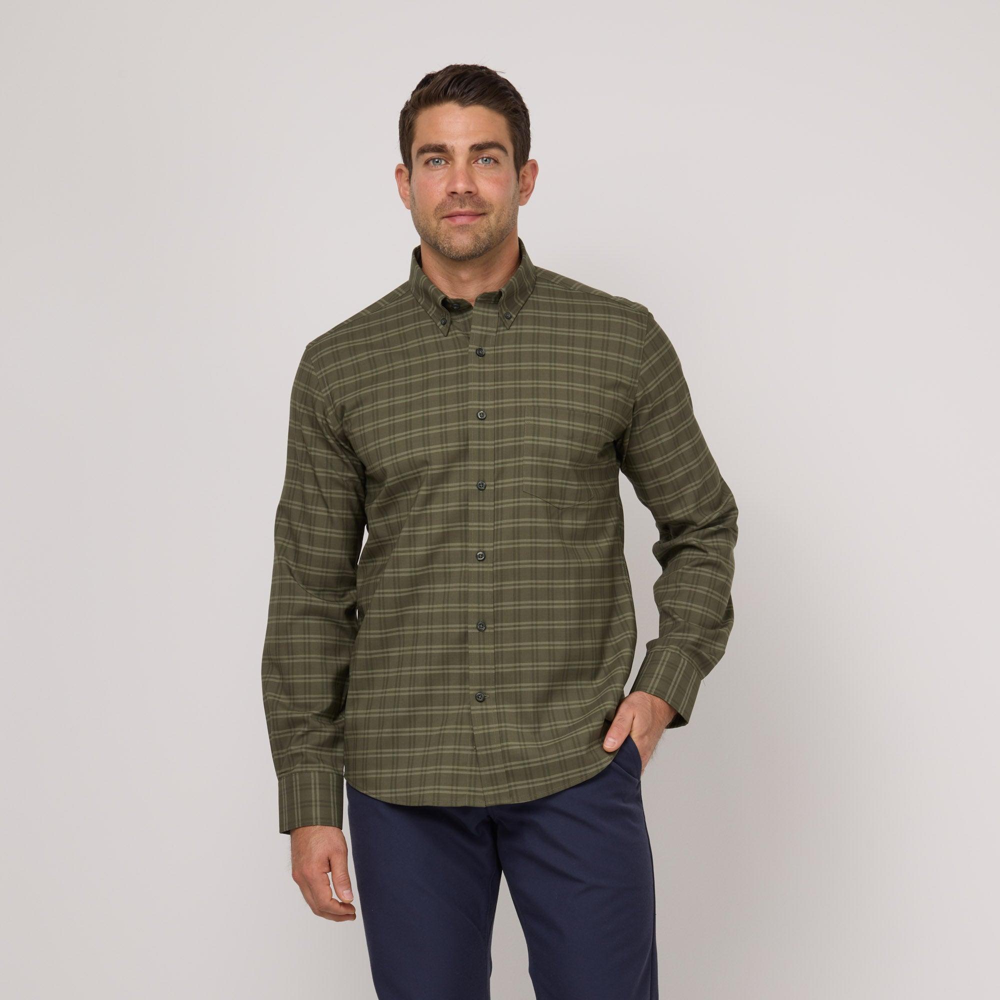 Merino Wool Button-Down Shirt | Tonal Green Plaid Product Image