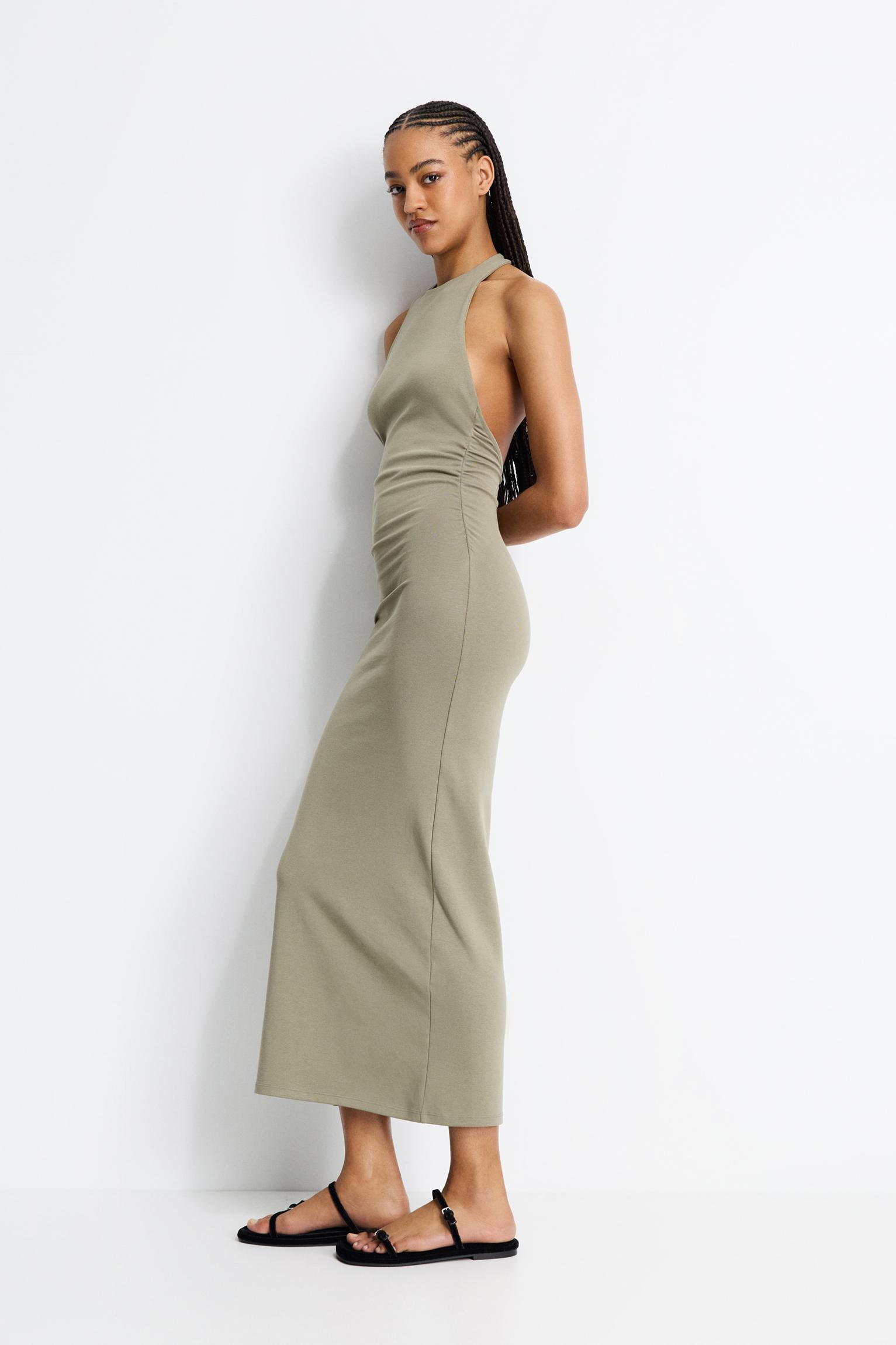 Gathered halter midi dress Product Image