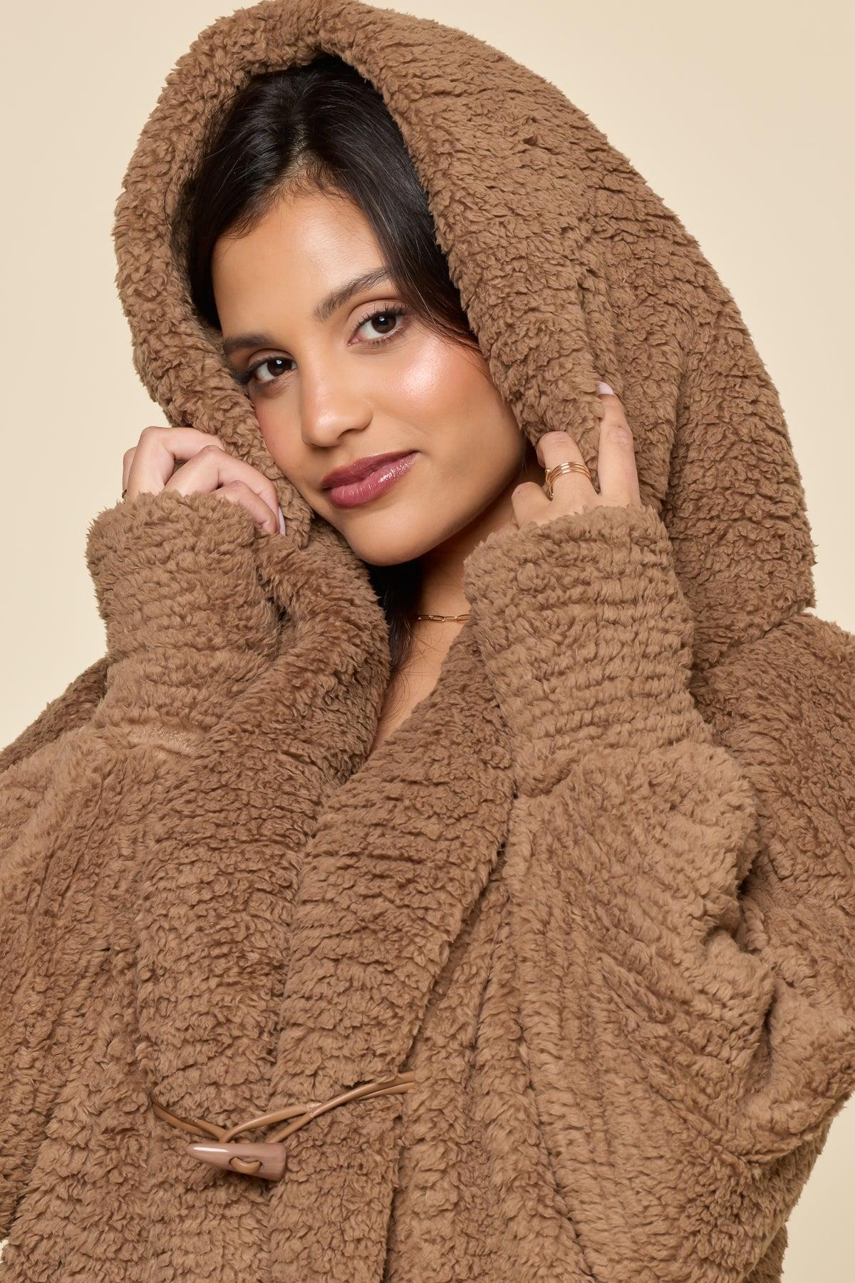Faux Sherpa Cocoon Coat - Cool Grey Product Image