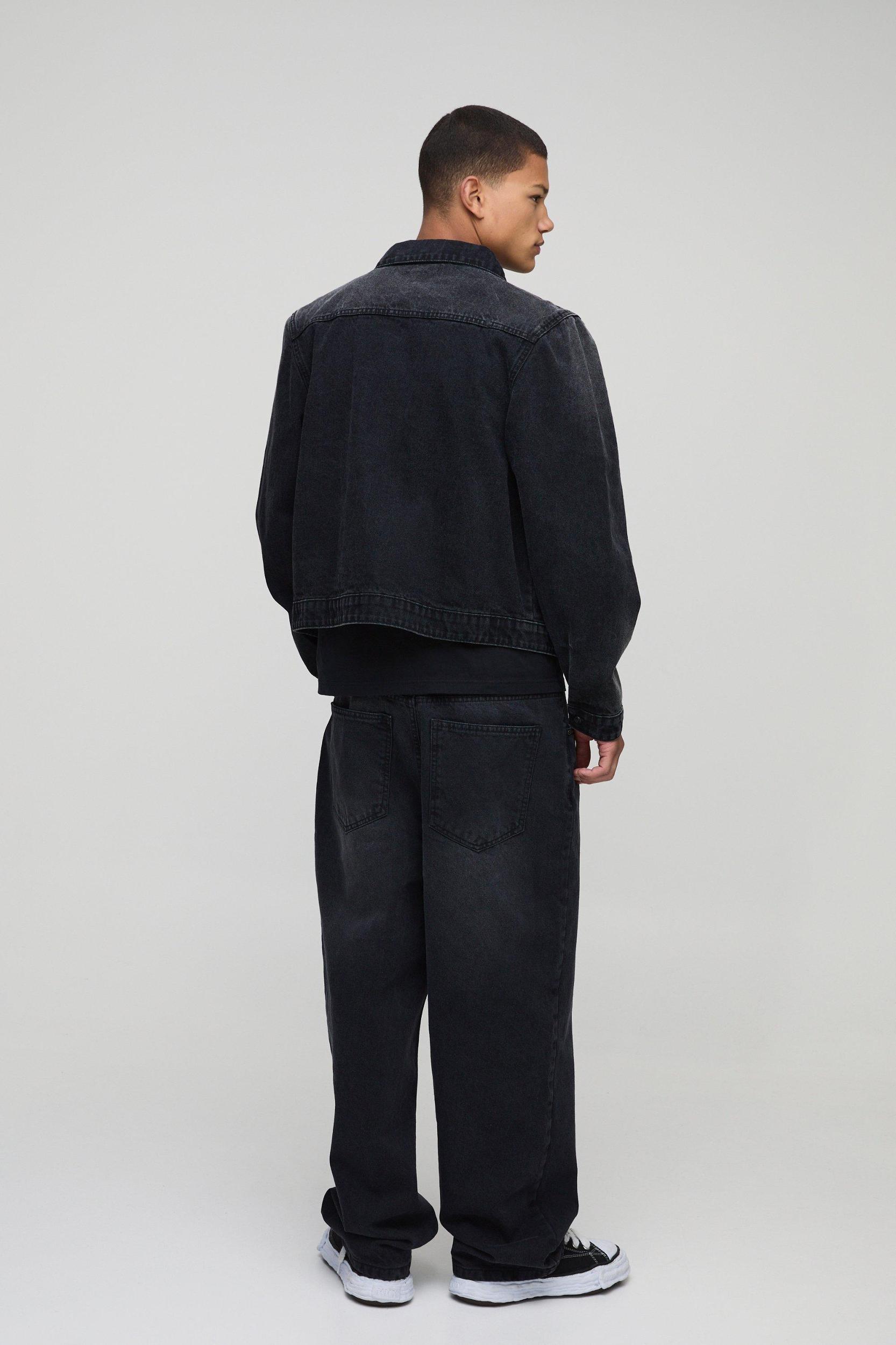 Harrington Washed Black Jean Jacket | boohooMAN USA Product Image