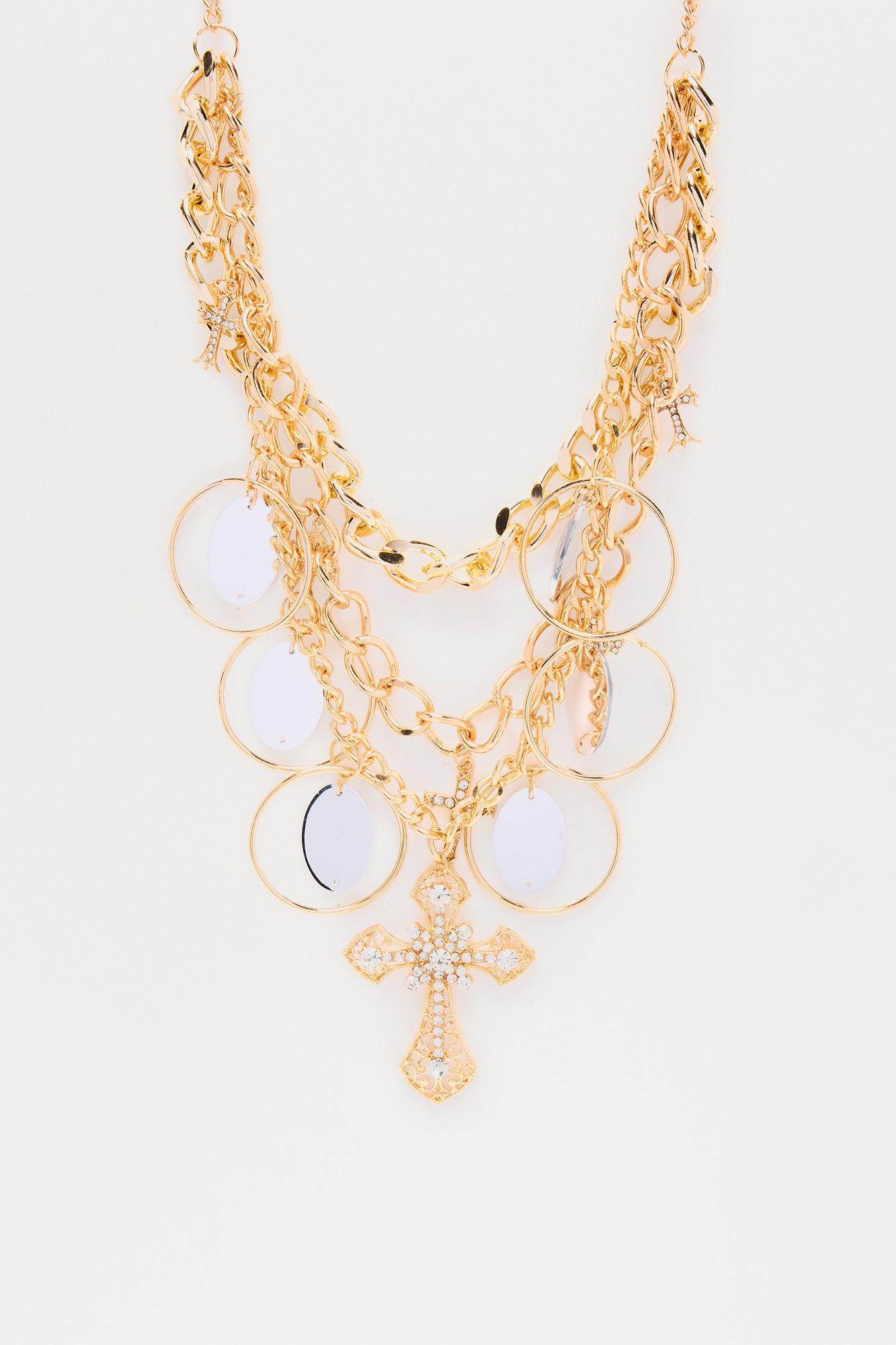 Crystallized Creed Layered Necklace - Gold Female Product Image