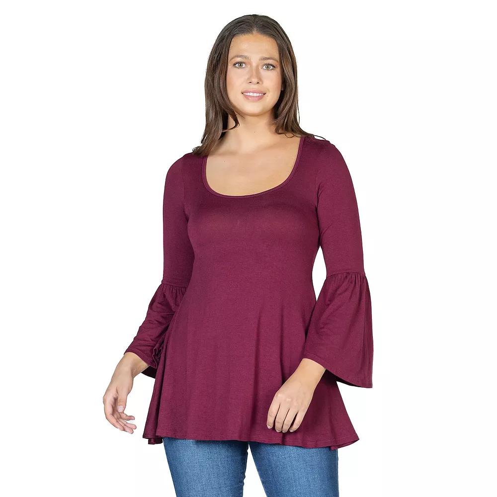 Women's 24Seven Comfort Apparel Long Bell Sleeve Flared Tunic Top,  Product Image