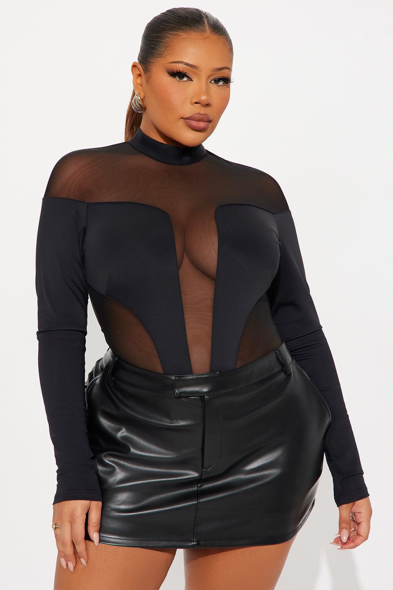 Zuri Mesh Cut Out Long Sleeve Bodysuit - Black Female Product Image