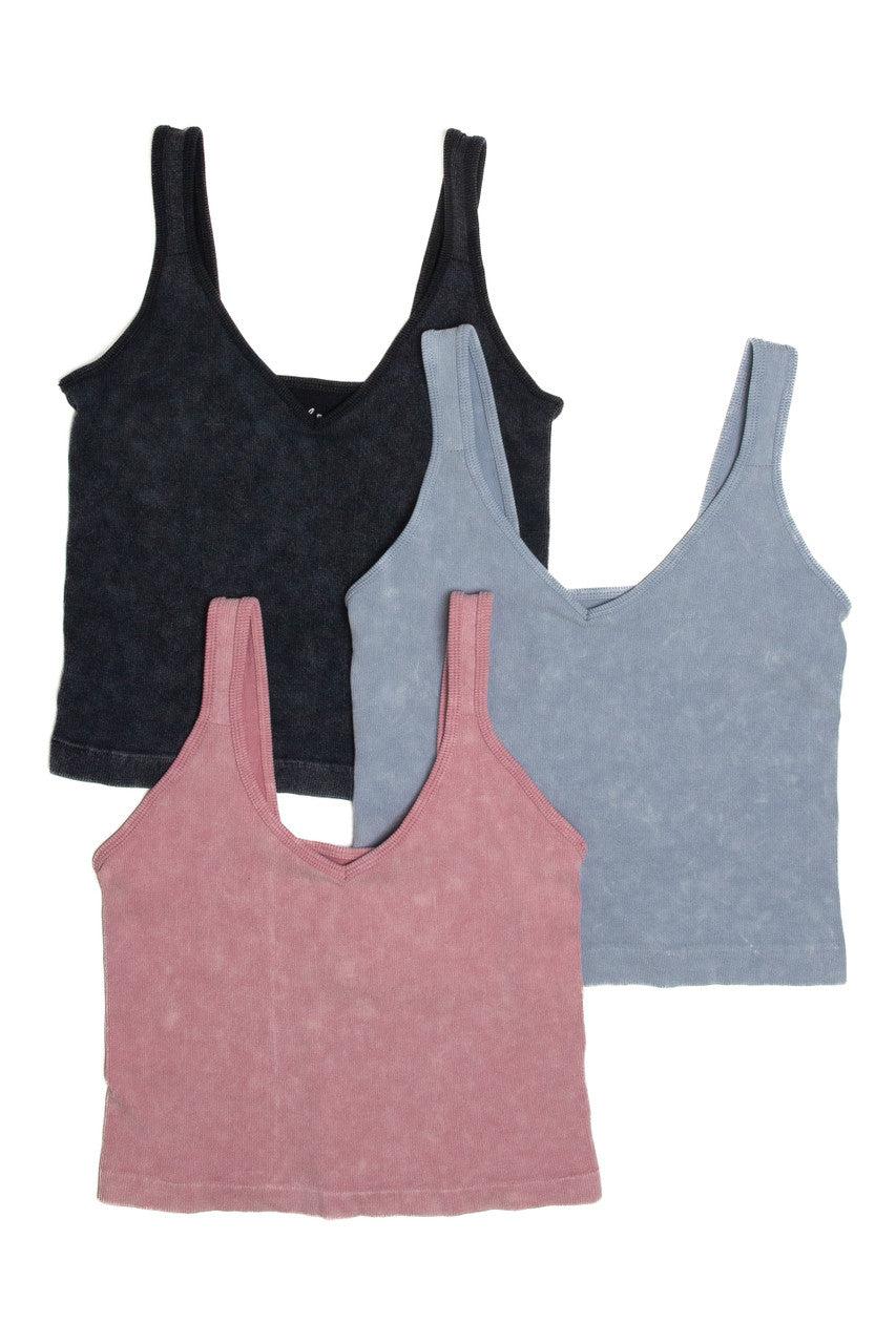 Sky Blue Ribbed Deep V Top Product Image