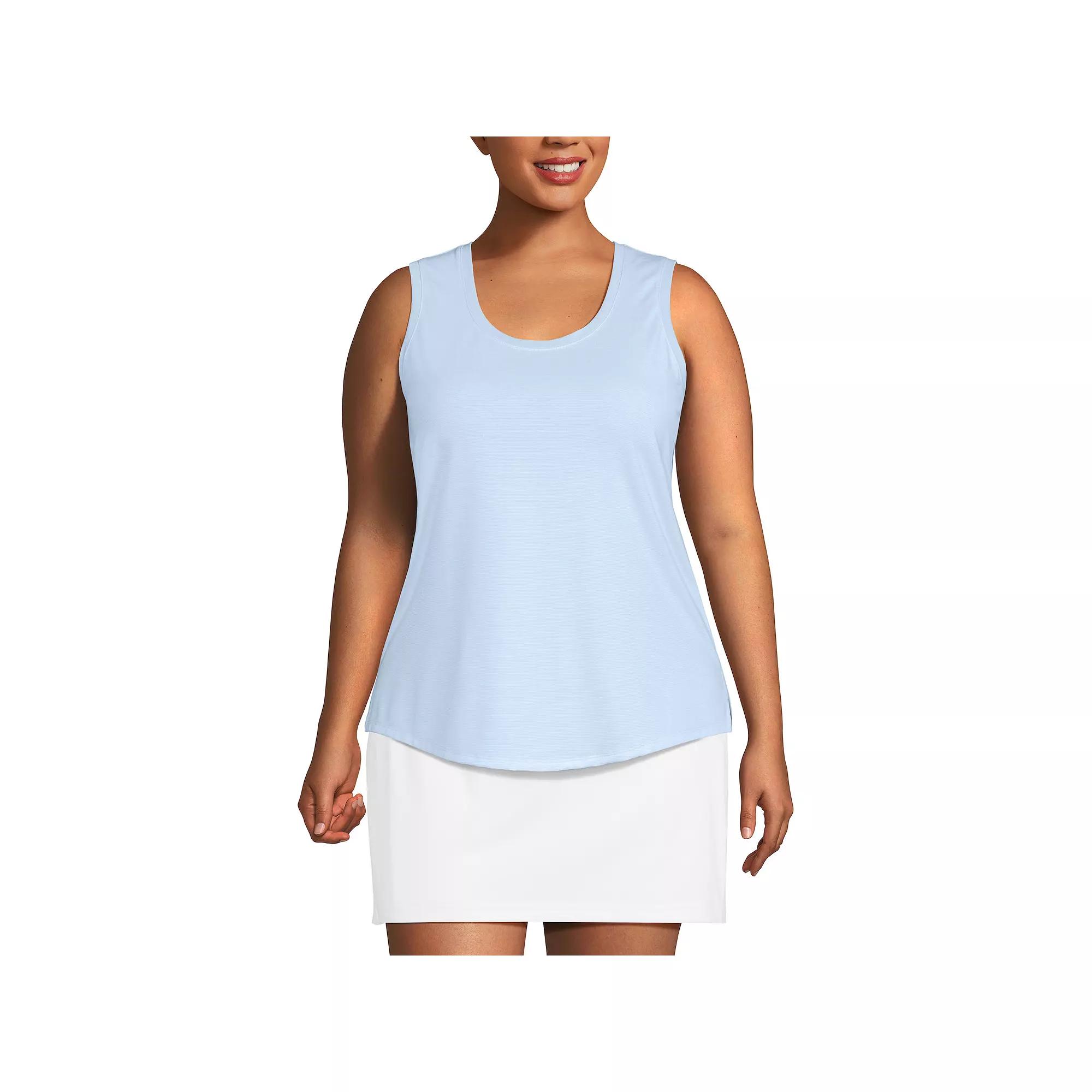 Plus Size Lands' End Sleeveless Power Performance Scoop Neck Tunic Tank Top, Women's, Size: 2XL, Black Pinstripe Product Image