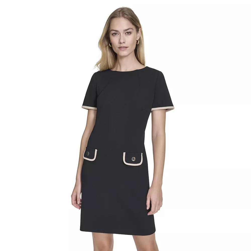 Womens Andrew Marc Short Sleeve Crew Neck Flap Pocket Dress Product Image
